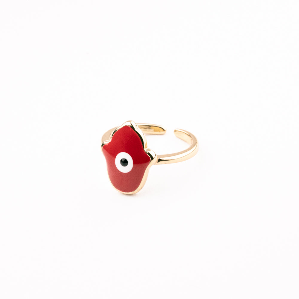 Anillo Ojo Guardián Rojo Chapa 18K