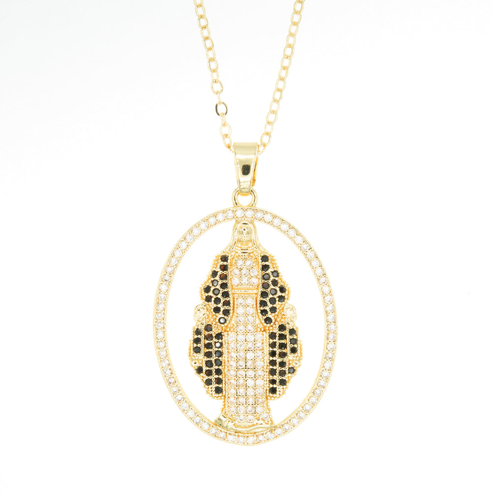 Gargantilla Virgen de la Paz con Piedra Blanca y Negra Chapa 3.2CM