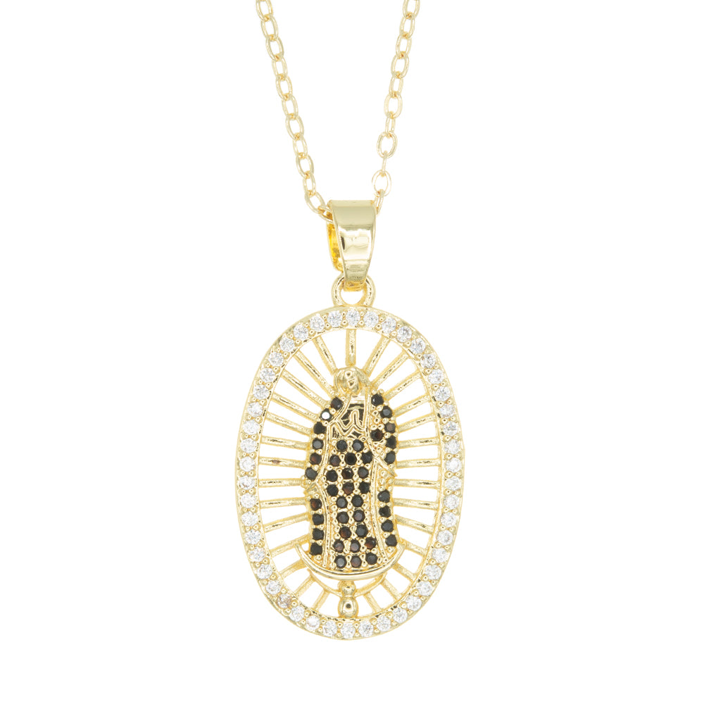 Gargantilla Virgen de Guadalupe con Piedras Blancas y Negras Chapa 2.5CM