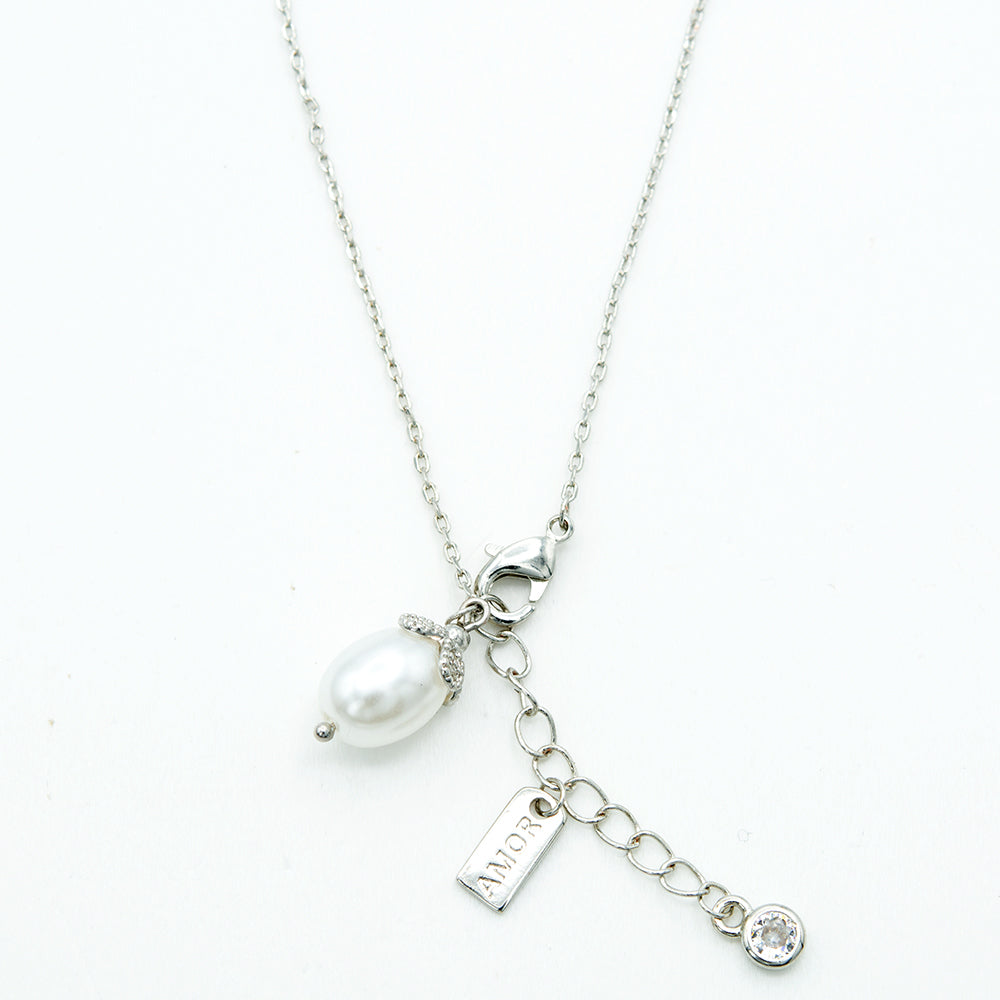 Gargantilla Perla y Toque Blanco Rodio