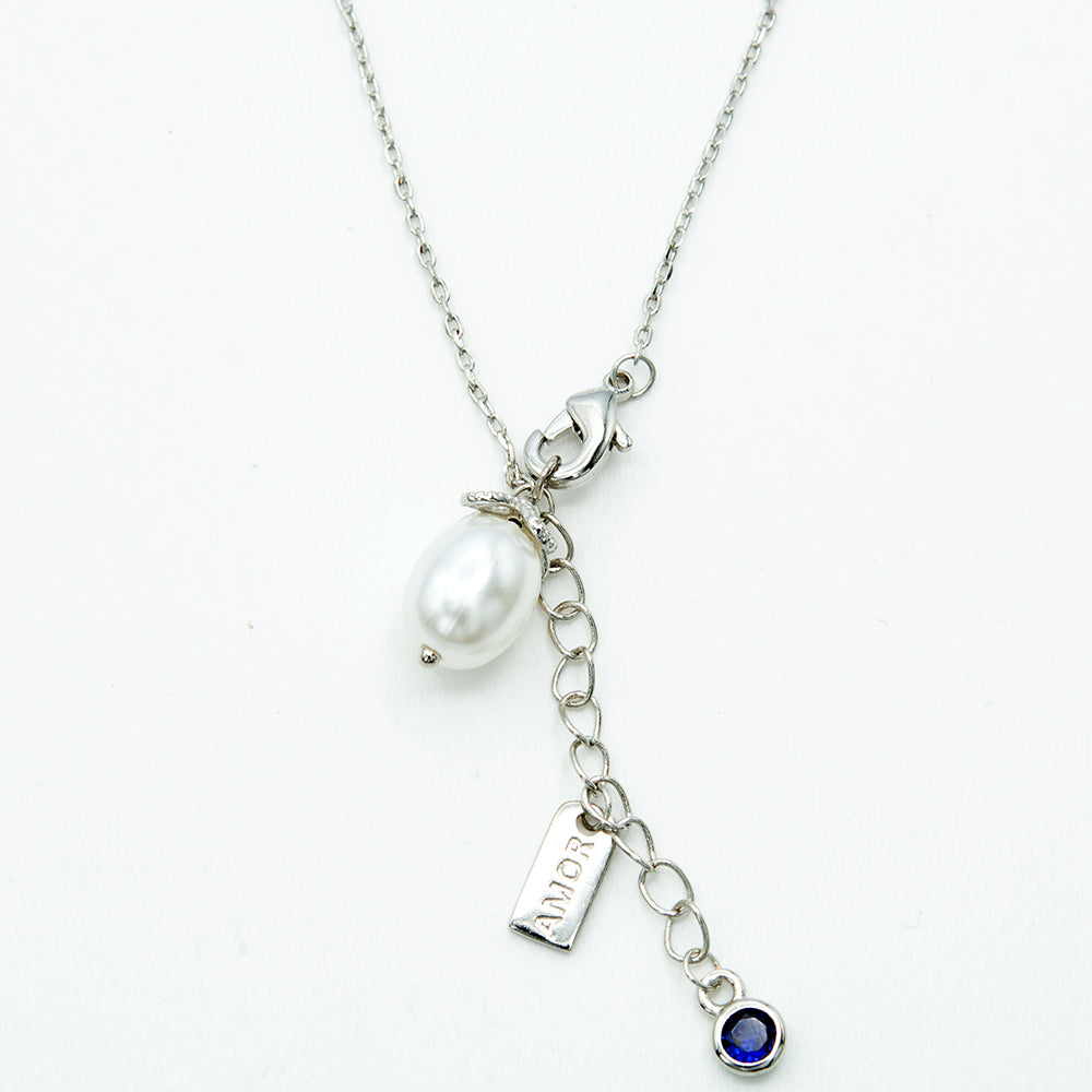 Gargantilla Perla y Toque Azul Rodio