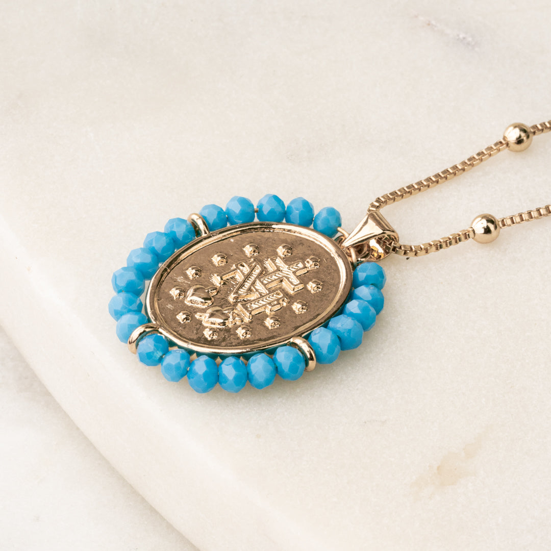 Gargantilla Virgen de Guadalupe Turquesa Chapa 3cm