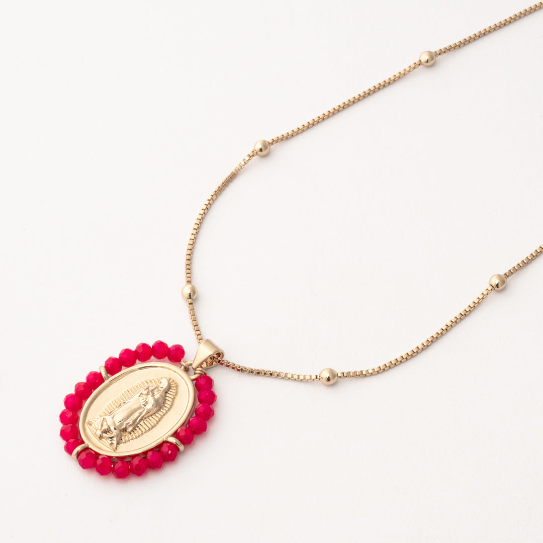 Gargantilla Virgen de Guadalupe Fucsia Chapa 3cm