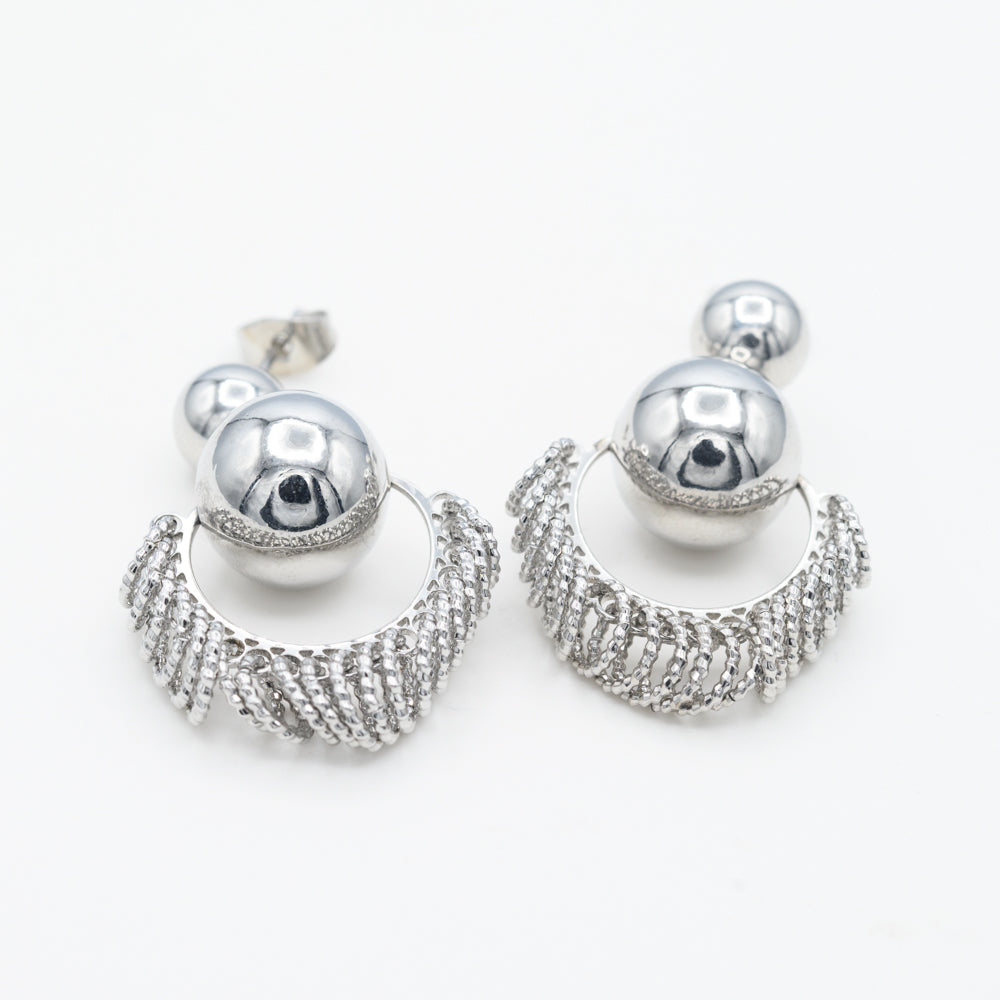 Aretes Esfera con Flecos Rodio