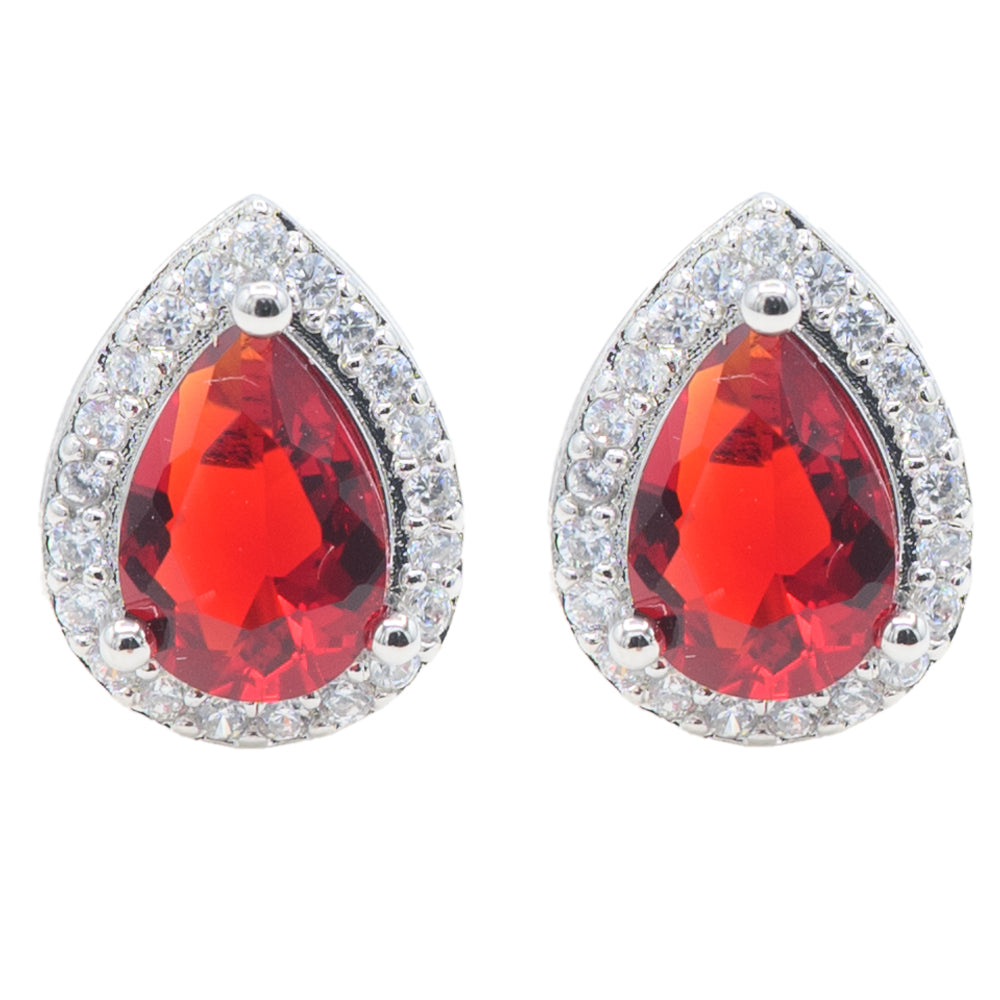 Broqueles de Rodio con Piedra Roja