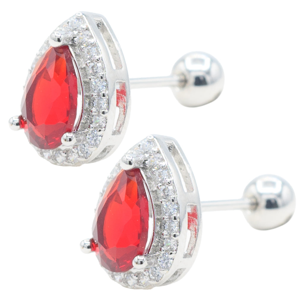 Broqueles de Rodio con Piedra Roja