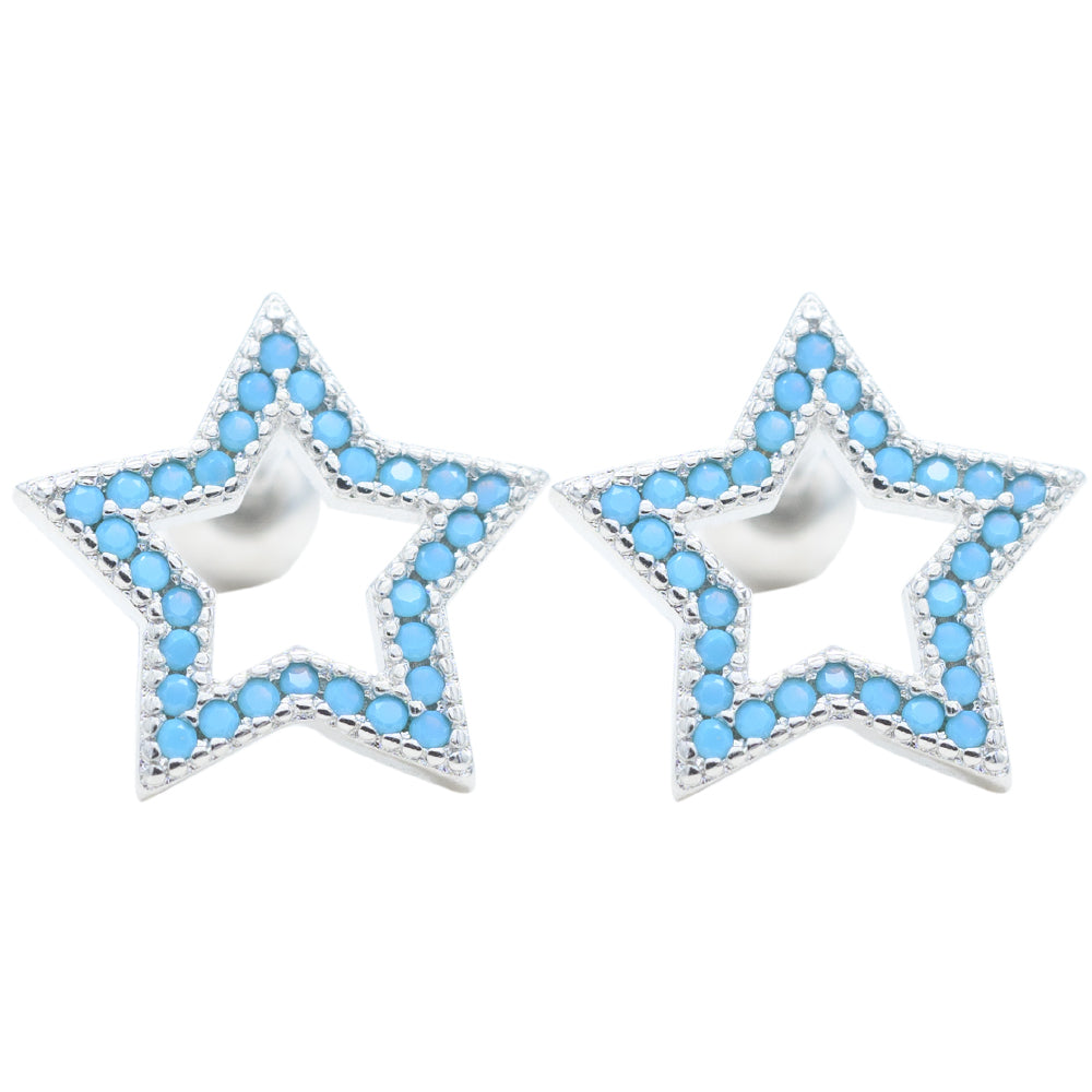 Broqueles Estrellas Turquesa Rodio