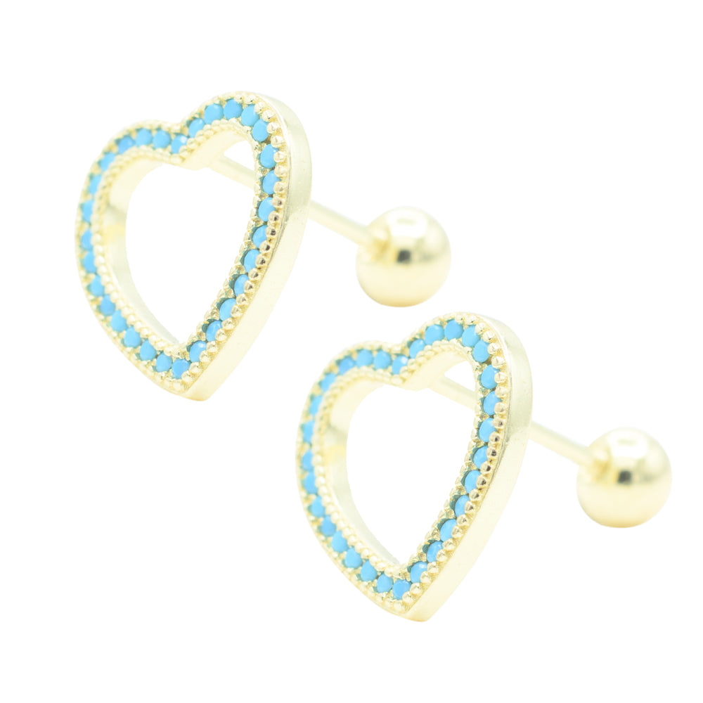 Broqueles Corazones Turquesa Chapa