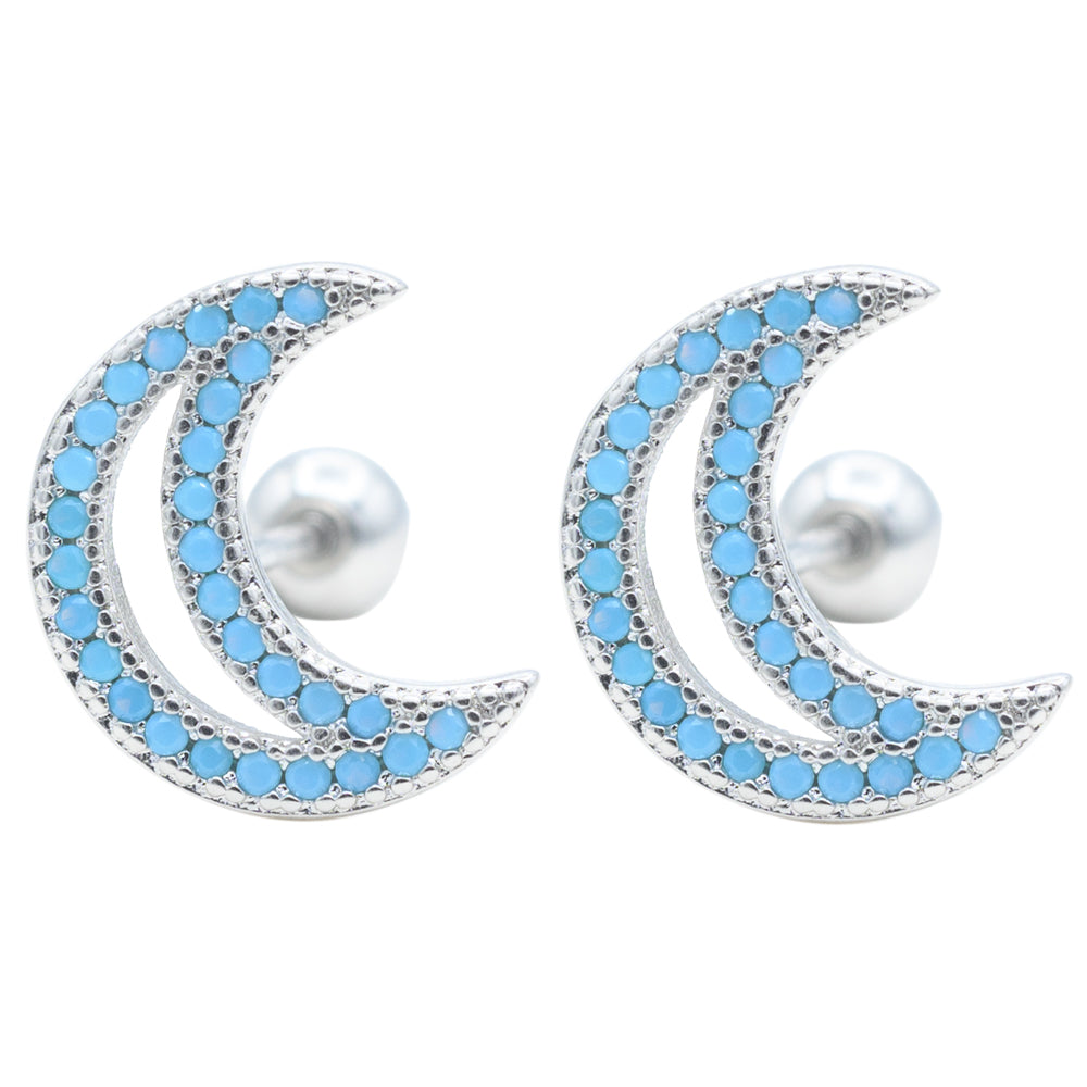 Broqueles Lunas Turquesa Rodio