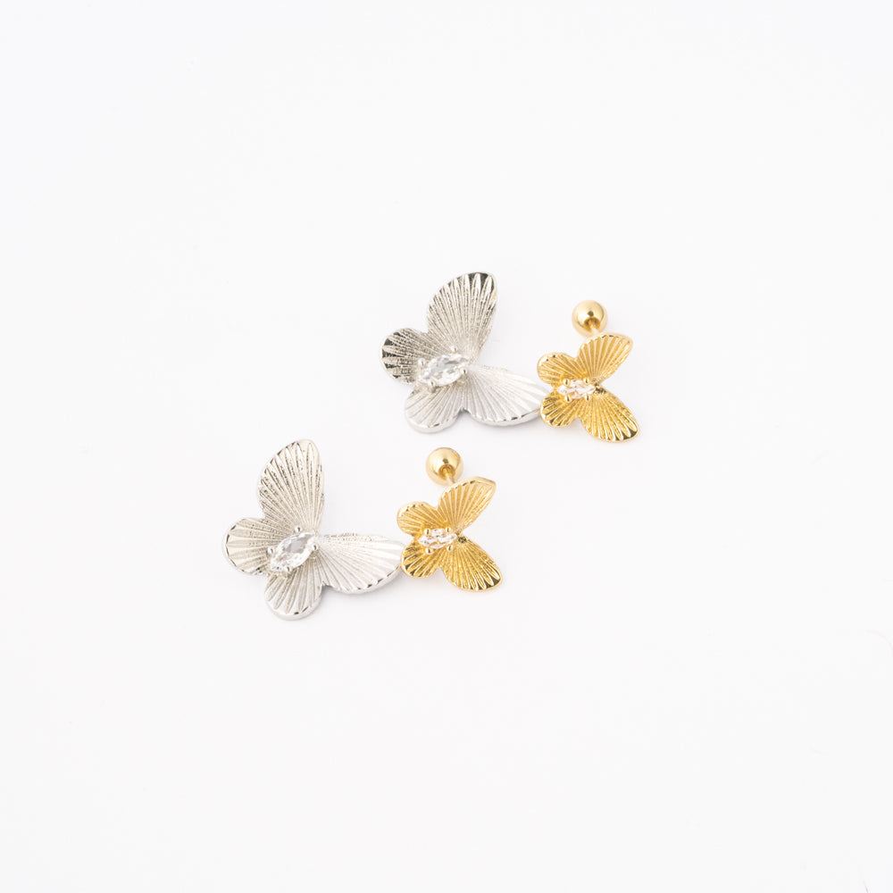 Broqueles Mariposa Bicolor Rodio y Chapa