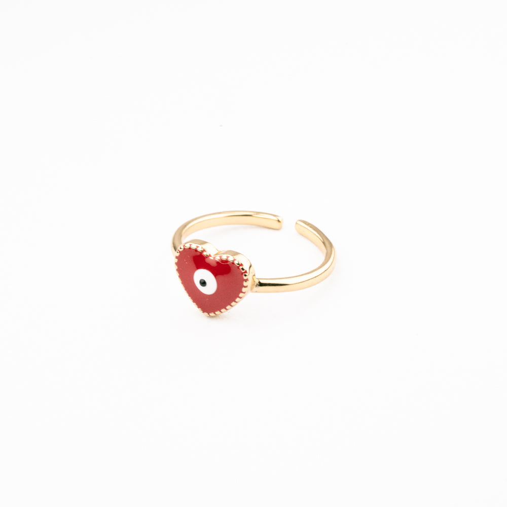 ANILLO CORAZÓN GUARDIÁN ROJO CHAPA 18K