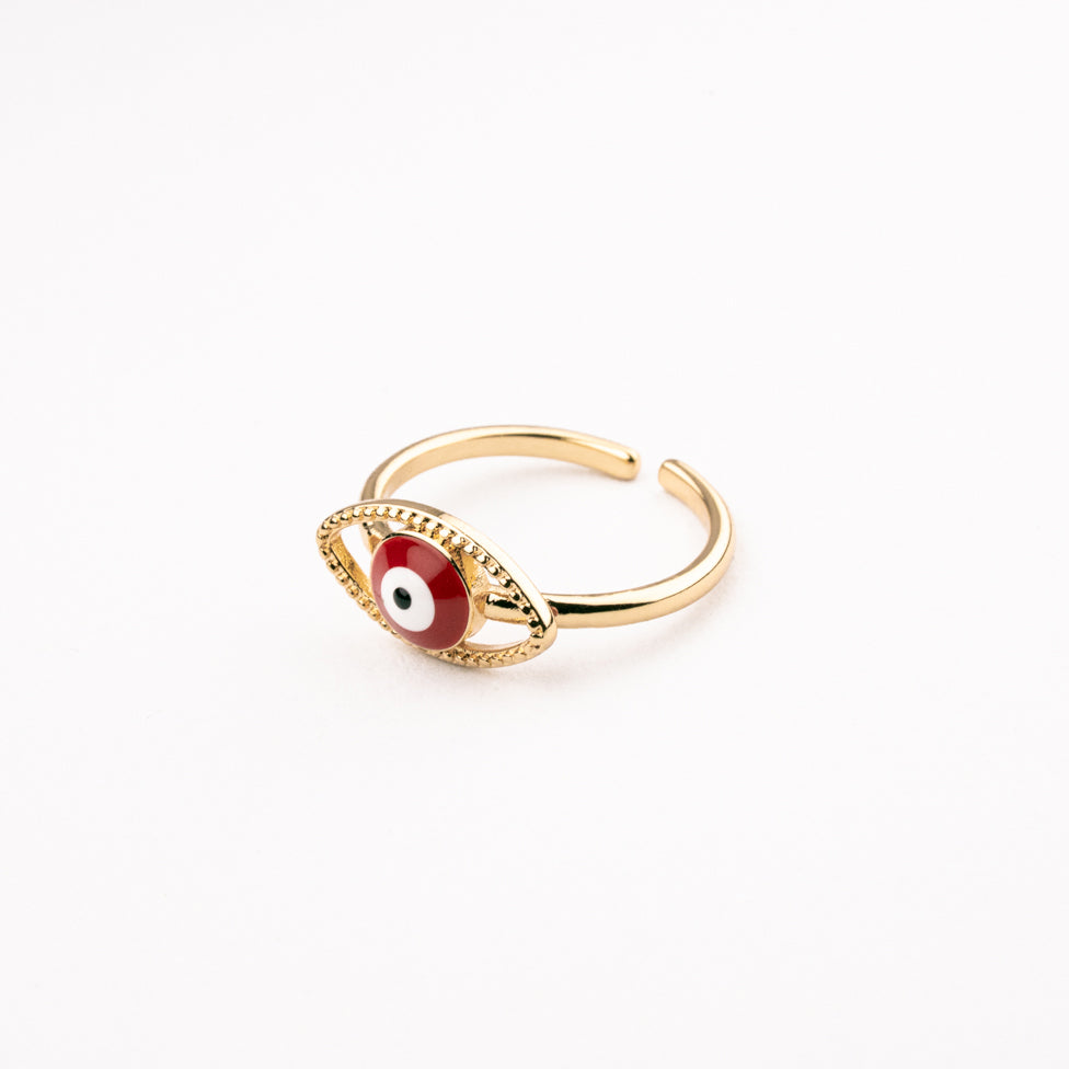 ANILLO OJO PROTECTOR ROJO CHAPA 18K