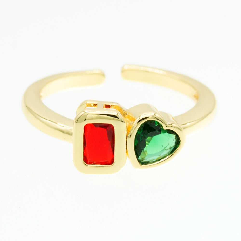 Anillo ajustable con piedra roja y verde