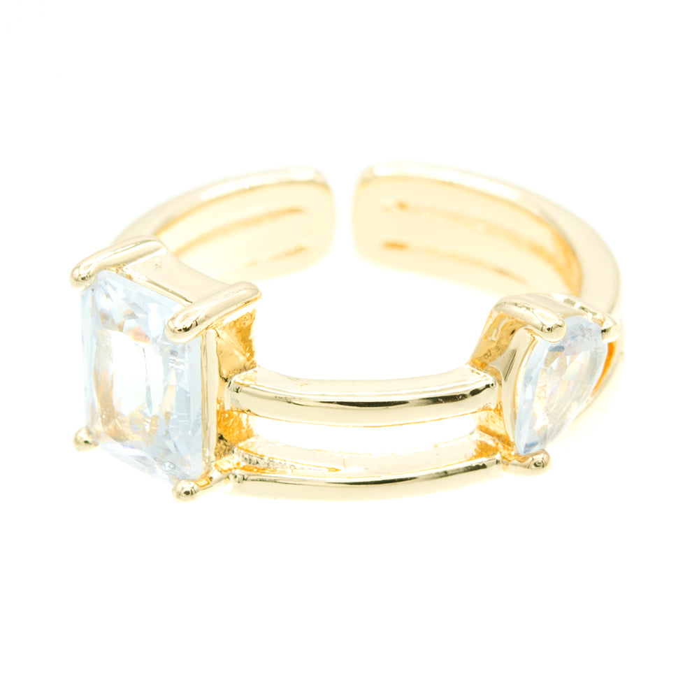 Anillo ajustable dual con piedra blanca