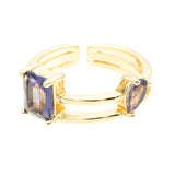 Anillo ajustable dual con piedra morada