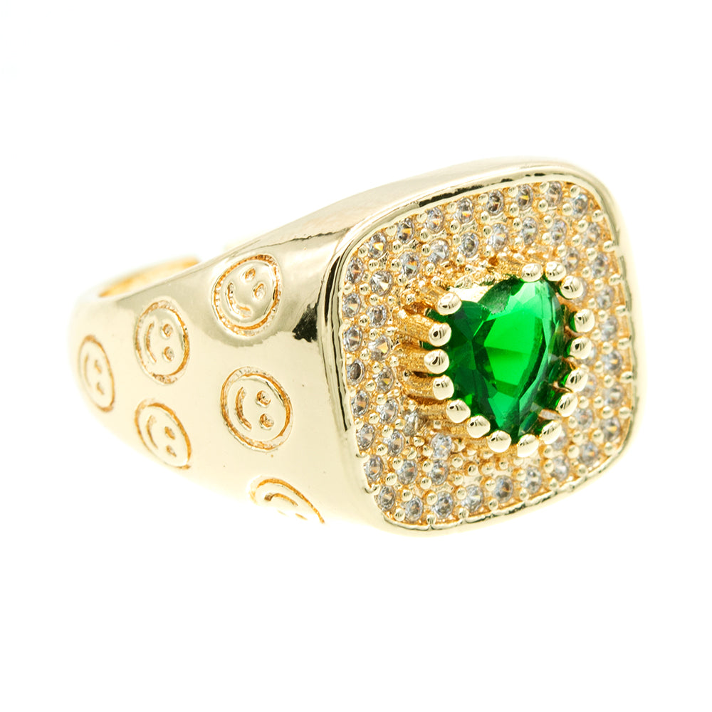 Anillo smiley chunky con piedra verde