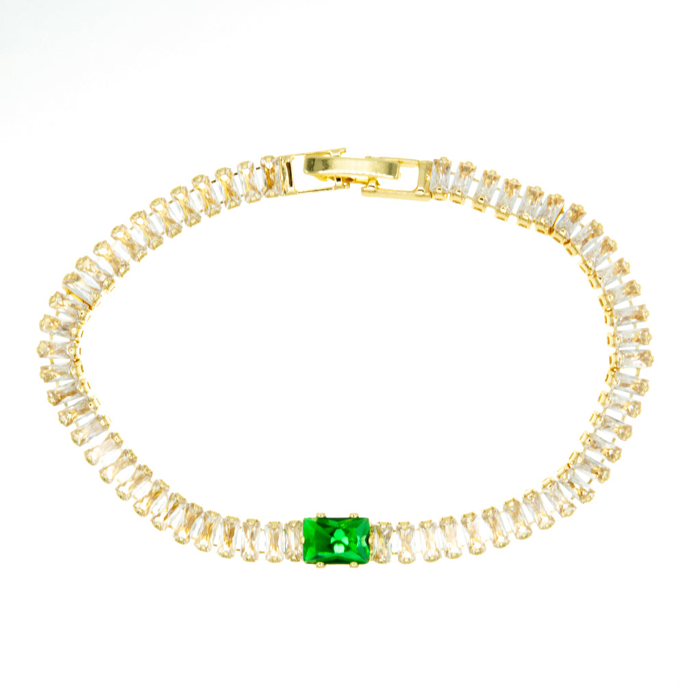 Pulsera estilo tenis con piedra blanca y verde