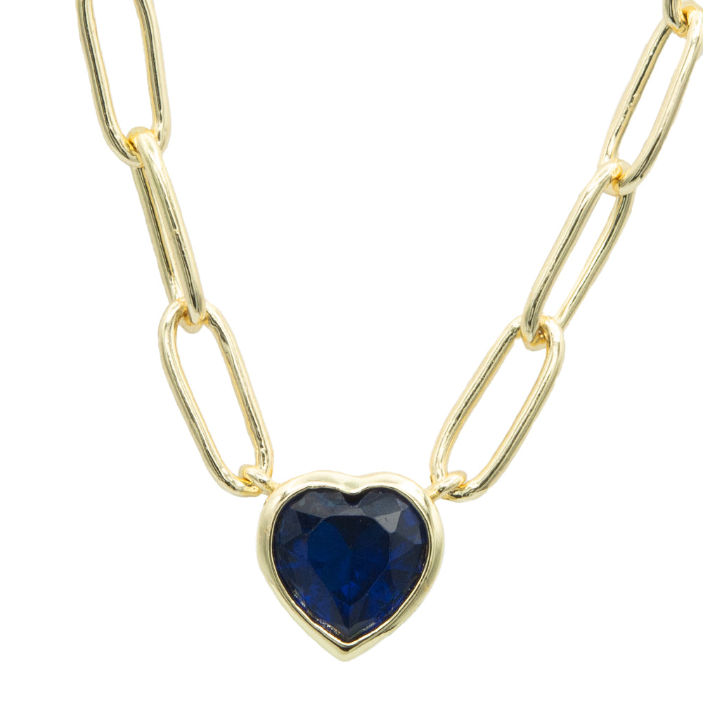 Gargantilla de chapa de oro con dije de corazón azul