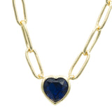Gargantilla de chapa de oro con dije de corazón azul