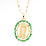 Gargantilla de virgen con cadena y piedra verde