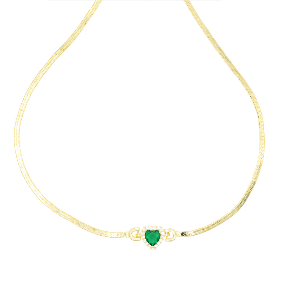 Gargantilla de Corazón con Piedra Verde Chapa
