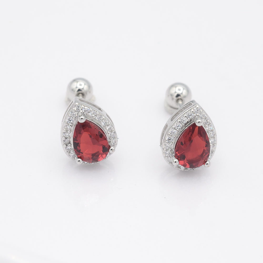 Broqueles de Rodio con Piedra Roja