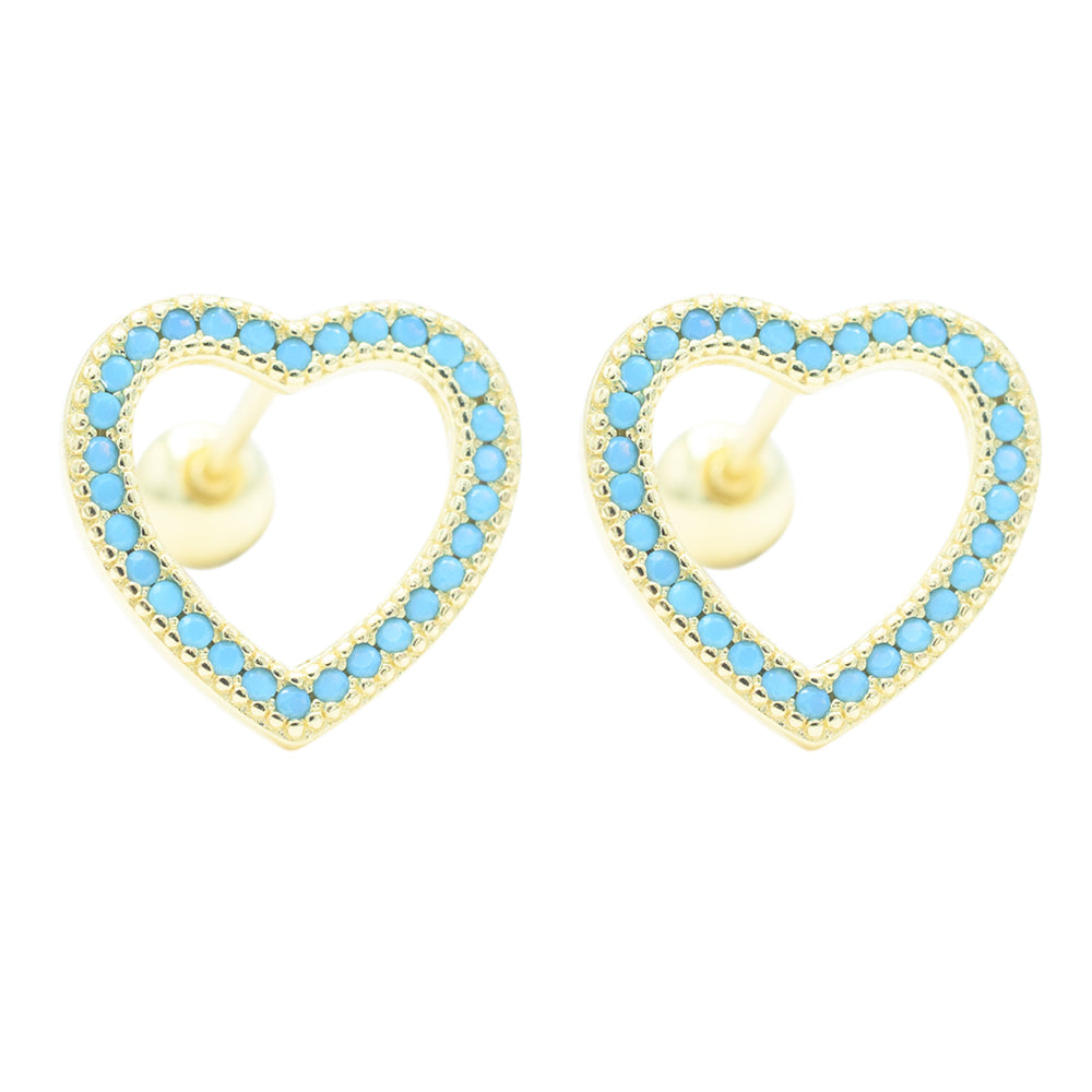Broqueles Corazones Turquesa Chapa