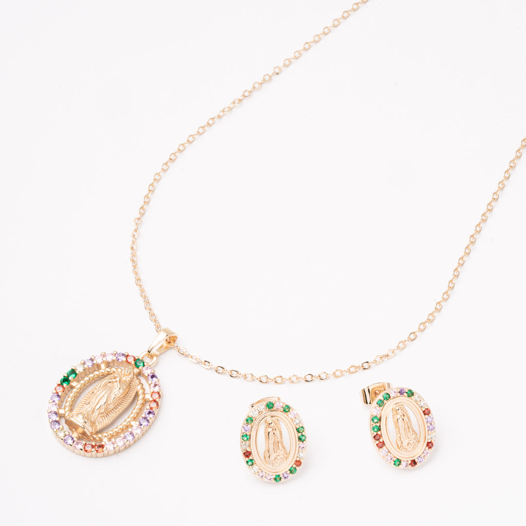 Juego Virgen de Guadalupe Piedras Colores Chapa